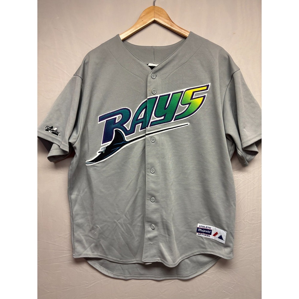 Vintage Tampa Bay Rays Majestic Baseball Jersey Mens Gray Button Front Large New